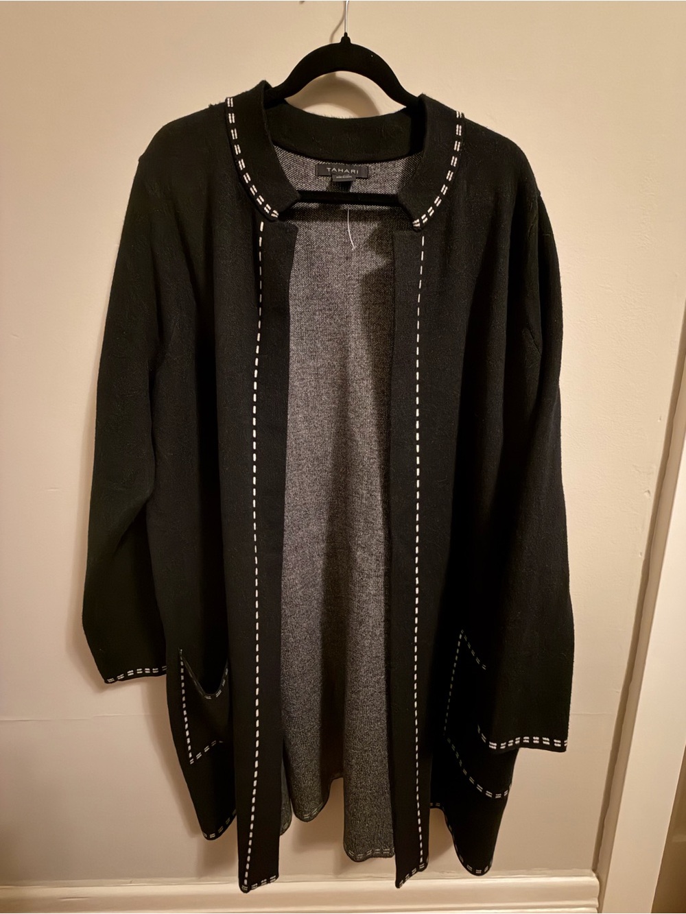 T Tahari Whipstitched Open LongCardigan